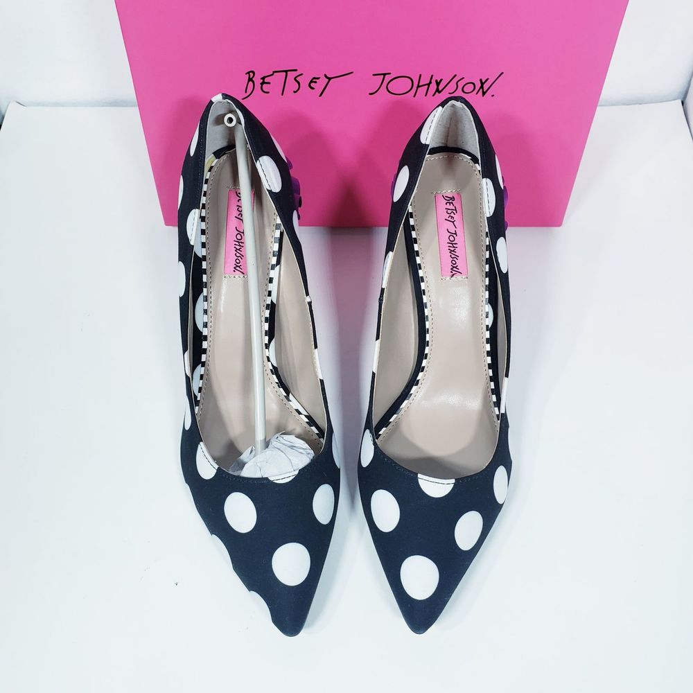 **Betsey Johnson Harbur Pump Black White Polka Dot - Picture 2 of 8